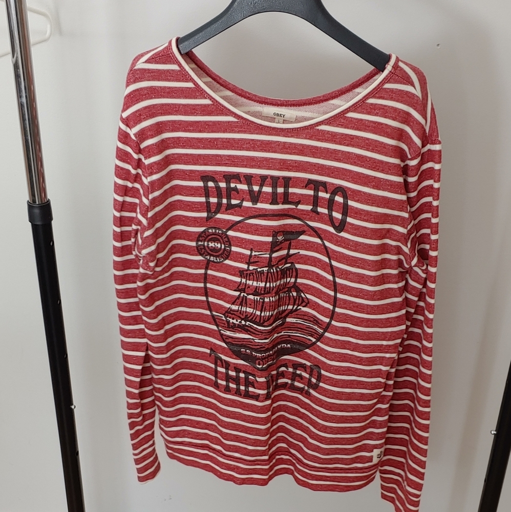Obey Red Striped Sweatshirt